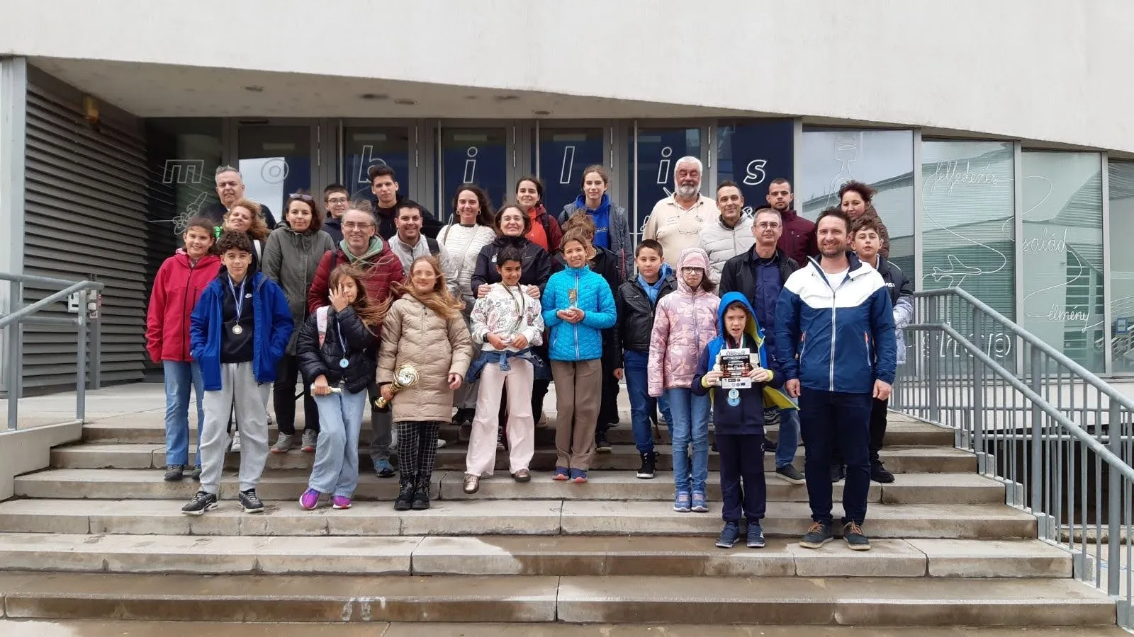 Young chess players from Győr, Spain and Greece at the campus of Széchenyi István University in Győr.