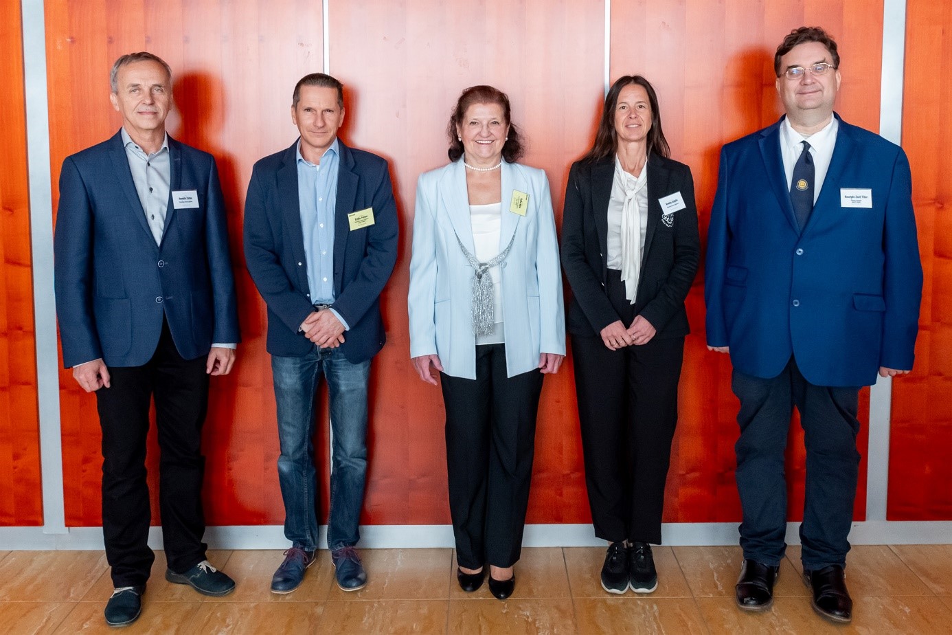 Dr Zoltán Horváth, Dean of the Faculty of Faculty of Mechanical Engineering, Informatics and Electrical Engineering, Dr Ferenc Erdős, Chairman of the Conference Organizing Committee, Dr Mária Raffai, Co-chair of the Conference Programme Committee, Dr Katalin Kovács, Head of the Department of Informatics at SZE and Dr Zsolt Kosztyán, Chairman of the GIKOF and the Conference Programme Committee (Photo: András Adorján)