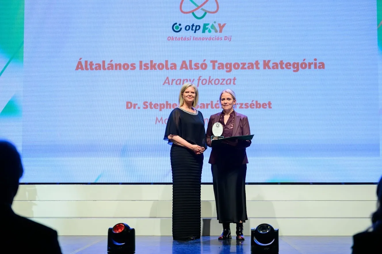 Dr Erzsébet Stephens-Sarlós (right), researcher at Széchenyi István University, received the Gold Award in the lower primary school category (Photo: OTP Fáy Educational Innovation Prize)