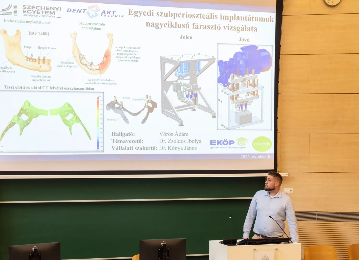 The doctoral student of Széchenyi István University had three minutes to present his research (Photo: Cooperative Doctoral Programme Conference)