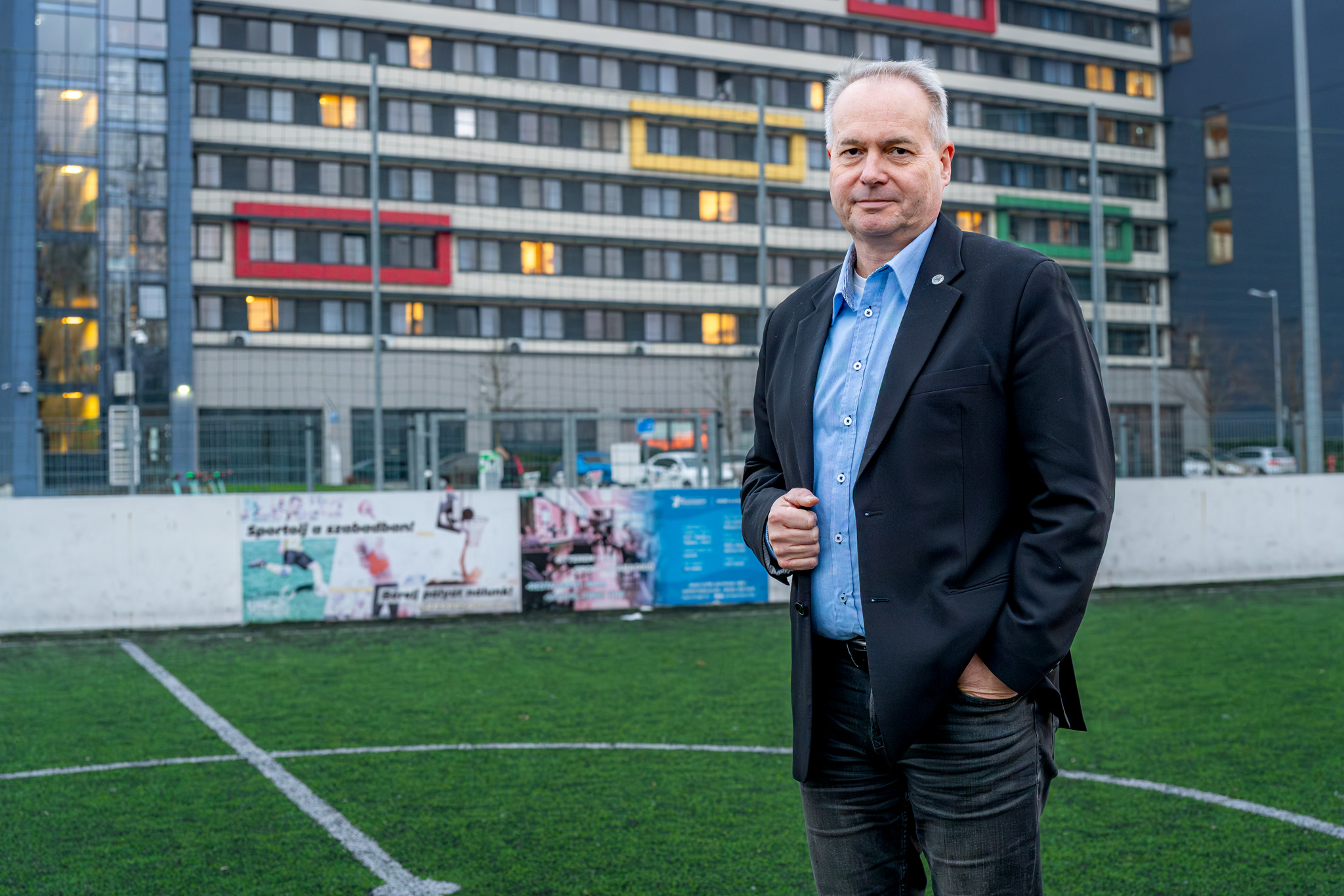 The SPEED 2026 conference will be organized jointly by the Medical Committee of the Hungarian Football Federation and Széchenyi István University in January. The photo shows Dr Zsolt Szelid, chief organizer, Head of the Department of Sports Medicine and Digital Health Sciences at the Faculty of Health and Sport Sciences at Széchenyi István University and President of the Medical Committee of the Hungarian Football Federation, on the Győr campus (Photo: András Adorján)