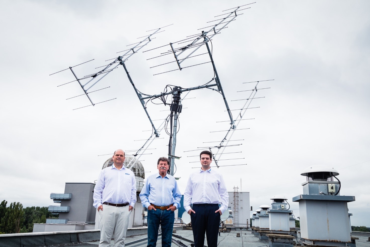 The developers with the antenna array to receive signals from the Moon